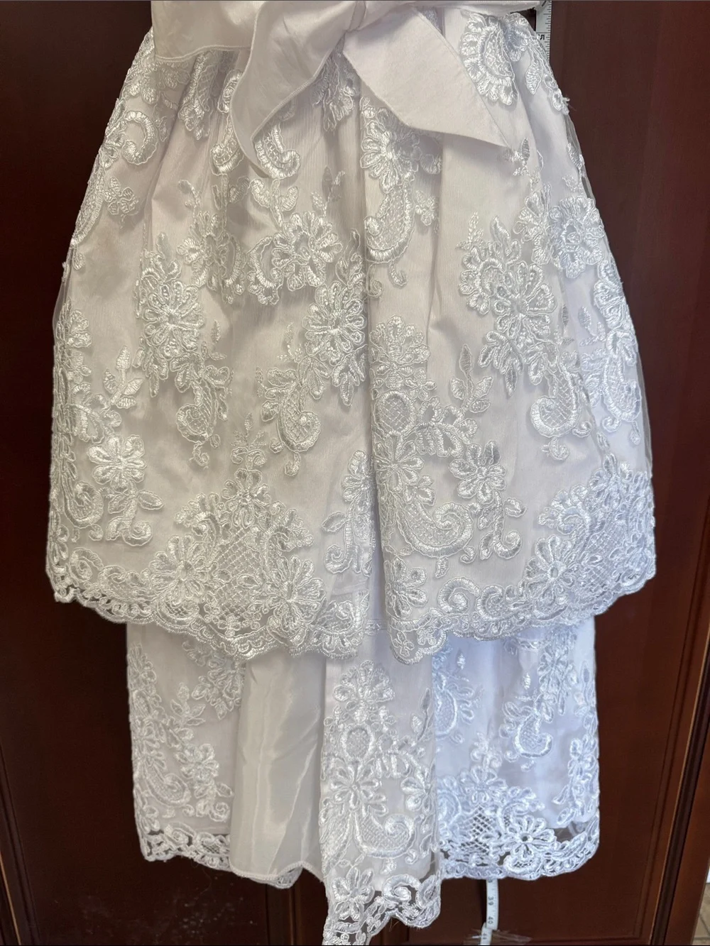 White Lace Embroidered Girls Formal Full Length Dress Party Wedding Birthday